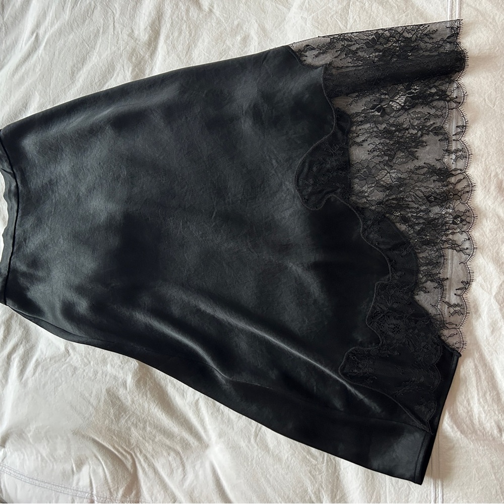 Black Satin Skirt with Lace Trim